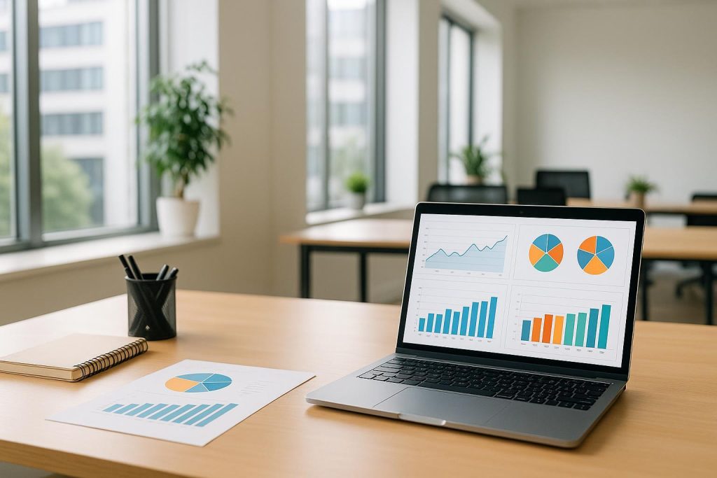 Person reviewing charts and analytics to gauge SEO success in a modern office.