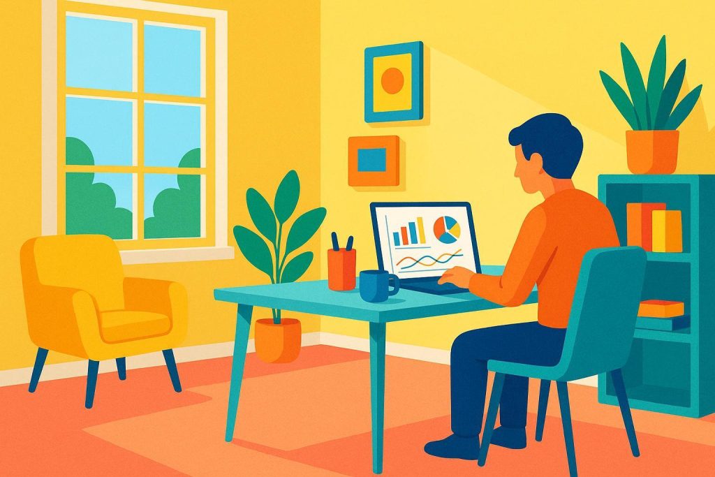 Person analyzing SEO best practices on a laptop in a modern workspace.