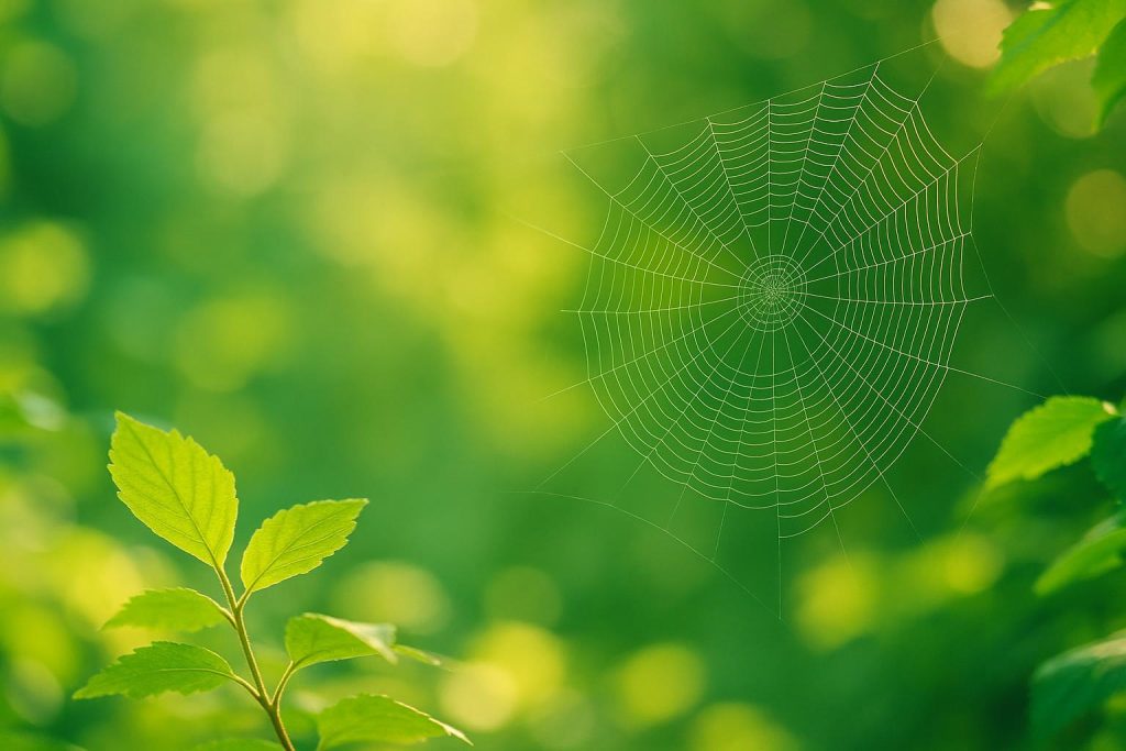 A spider web in sunlight, symbolizing site crawlability in technical SEO.