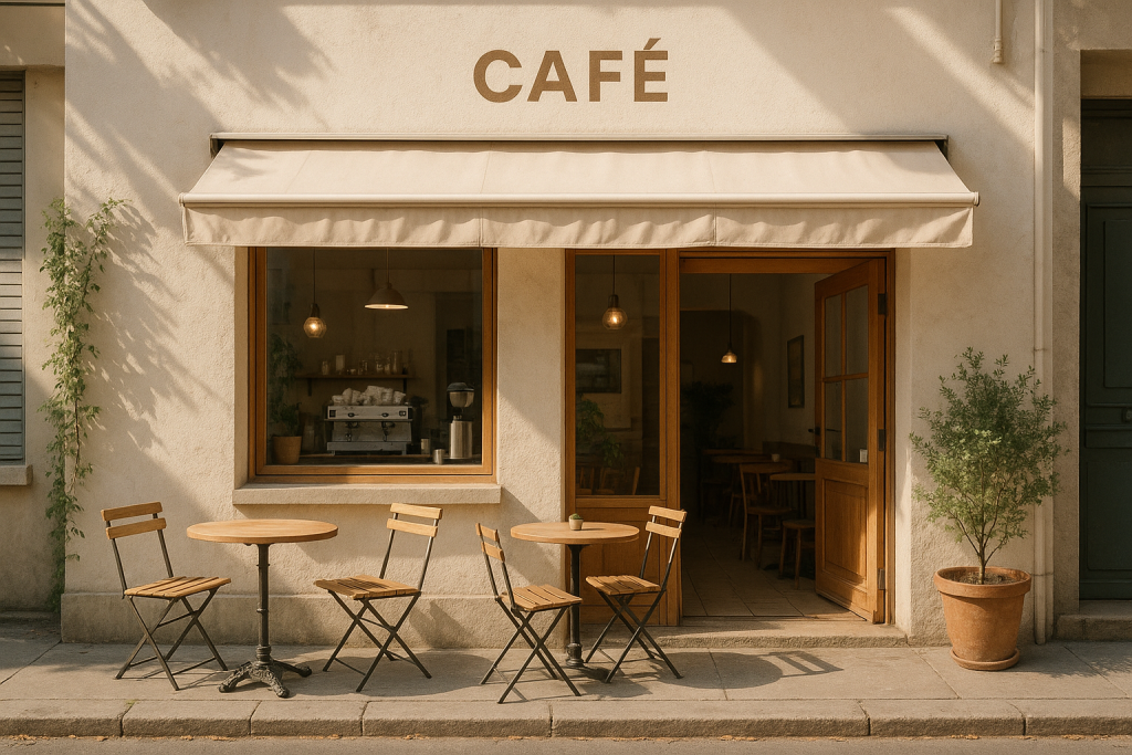 Sunlit local café storefront showing how structured data markup can help local business rank higher