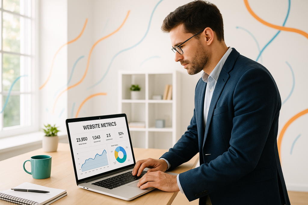 Professional reviewing website performance metrics to optimize campaign budget strategies.