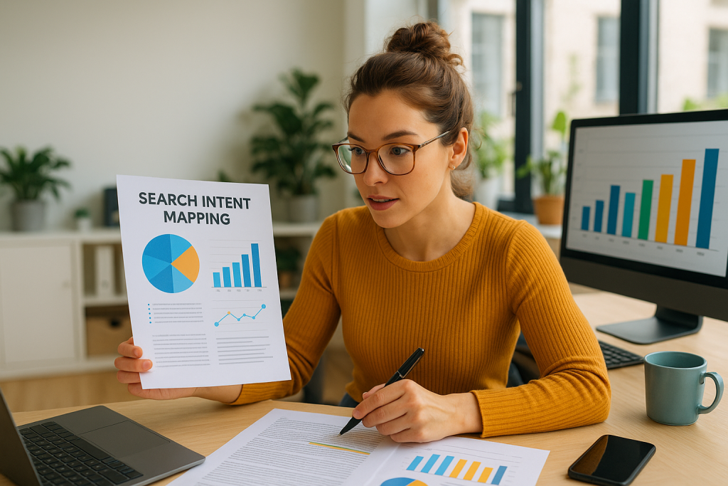 Professional analyzing search intent mapping to optimize pages for better rankings.